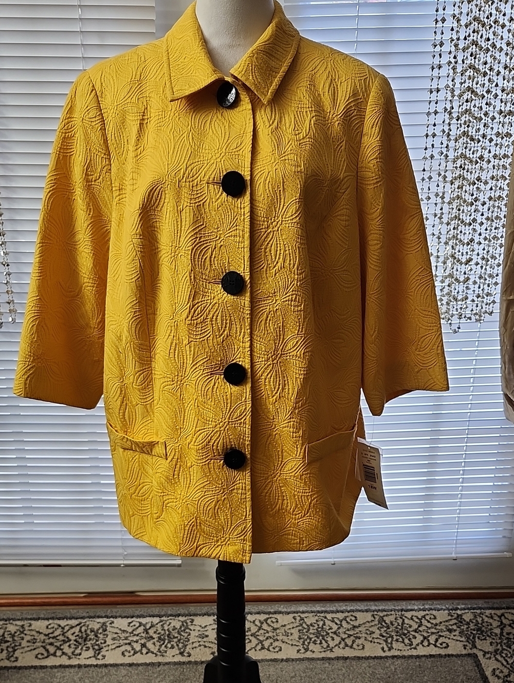 Peter Nygard Bright Yellow Textured Short Coat with Black Buttons